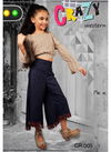 Off White Colour Crazy Weastern Designer Two Piece Childrens Wear Faux Georgette Top With Pant 005